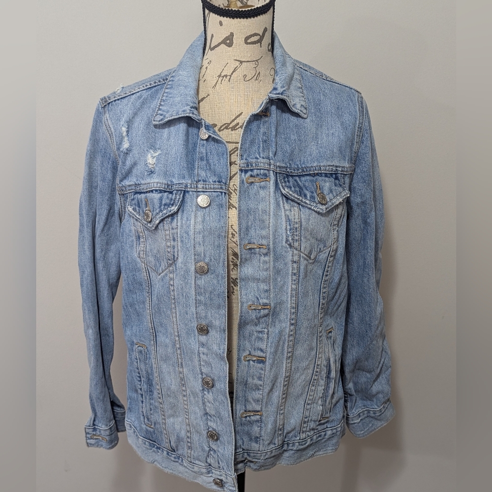 Lucky Brand Light Blue Distressed Denim Jacket